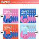 16 Pack Tropical Rainbow Party Favor Bags with Handles - Cute Cartoon Goodie Bags for Kids Birthday, Luau, Summer Beach Theme - Colorful Paper Treat Gift Bags for Classroom Prizes & Candy (Pink Blue Red)