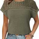 Dokotoo Womens Summer Tops Waffle Knit Short Sleeve Solid Color T Shirts for Women 2025 Fashion Pullover School Outfits for Teachers Tunic Cute Tops Casual Loose Fit Work Blouses Moss Green Small