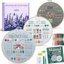 ETSPIL Embroidery Kit for Adult Beginners, 3-Pack 33-Stitch Practice Samplers, Pre-Stamped Patterns, 7.8-Inch Hoop, Threads & Needles, Step-by-Step Guide & Video, DIY Needlework Craft Gift for Women