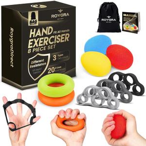 roygra Grip Strength Trainer (8 Pack), Forearm Strengthener, Stress Balls for Adults, Hand Strengthening Devices, Wrist Finger Strengthener, Physical Therapy Exercise Equipment, Golf Baseball Climbing
