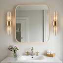 2-Light Modern Crystal Wall Sconces Titanium Gold Frosted Glass, 22.44 x 4.72 inches