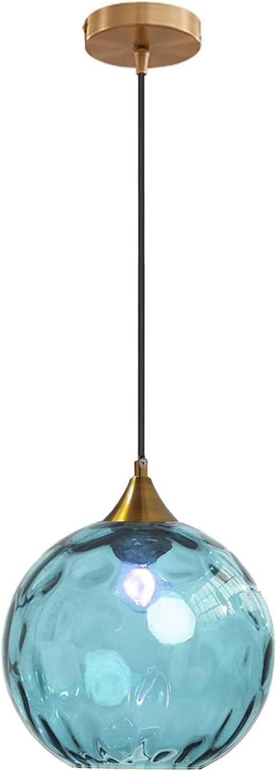 7.8 Inches Blue Glass Globe Pendant Lights Fixtures E26 Modern Farmhouse Glass Ball Pendant Lighting with Gold Brass Finish (Blue)