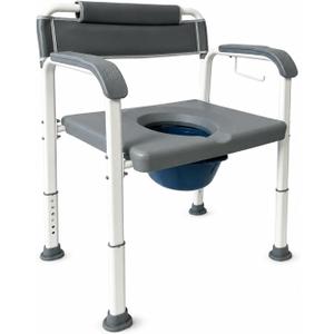 Bedside Commode Toilet with Extra Wide Seat and Backrest for Seniors, Heavy Duty 3-in-1 Commode Chair with Wide-Base Legs, 440 lb Capacity, Adjustable Height, Removable Bucket, 29.1 x 24 x 15.6-20.5 inches
