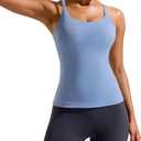 RUNNING GIRL Yoga Tank Tops for Women Built in Shelf Bra B/C Cups Strappy Back Activewear Workout Compression Tops (Blue, M)