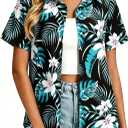 Hawaiian Shirts for Women Button Down Short Sleeve Summer Beach Tops (Blue)