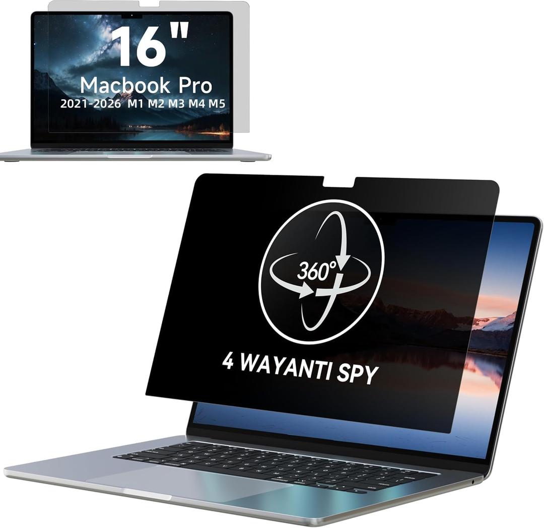 IPROKKO 360 Privacy Screen MacBook Pro 16 inch (2021, 2022, 2023, 2024, 2025,2026, M1, M2, M3, M4,M5,Pro, Max), Matte 4-way Anti Spy Glare Blue Light 16.2in Mac Scratch Resistant Laptop Screen Protector Filter