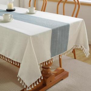 Alsoo Blue Tablecloth Rectangle 55 x 90 Inch, Waterproof Fade Resistant Table Cloth Cotton Linen Fabric for Outdoor Beach Coastal Dining Picnic Summer