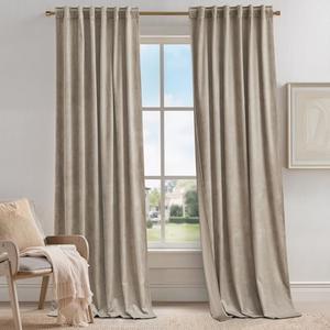 KGORGE Taupe Velvet Curtains 96 inches 2 Panels, Elegant Velvet Blackout Curtains for Bedroom Living Room, Soft Room Darkening Thermal Insulating Window Drapes, Back Tab Rod Pocket, W 52 x L 96