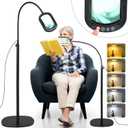 10X Rectangular Magnifying Glass with Light and Stand, 24" Flexible Gooseneck Floor Lamp, 3-in-1 LED 5 Color Modes, Brightness Stepless Dimmable Lighted Magnifier Hands Free for Craft, Hobby, Reading (Black)