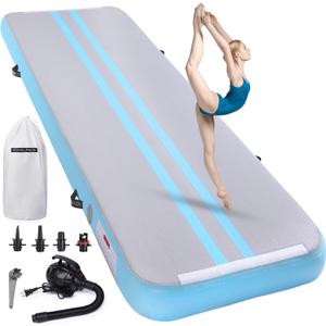 Inflatable Air Gymnastics Mat 10ft/13ft/16ft Tumbling Mats Training Mat Tumble Track Mats with Electric Air Pump for Home/Gym/Cheerleading/Beach/Outdoor Exercise (4 inches Thick) (MINTGREEN)