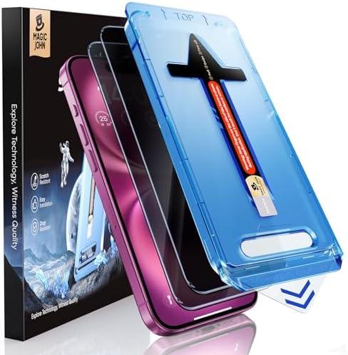 MAGIC JOHN 2 Pack for iPhone 16 Plus 6.7 inch Privacy Tempered Glass Screen Protector, Auto Dust-Elimination, Bubble Free, Easy Installation