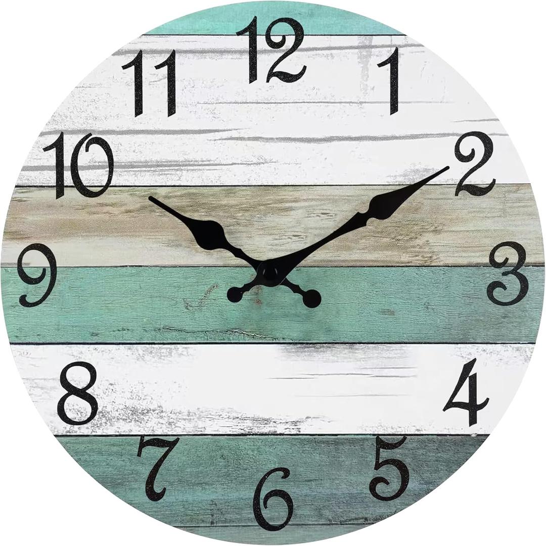 CHYLIN Wall Clock,12 Inch Wall Clocks Battery Operated Silent Non Ticking, Teal Turquoise Rustic Clock Decorative for Kitchen Bathroom Bedroom Living Room (Bronze White)