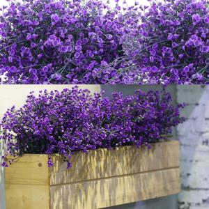 WILLBOND 12 Bundles Spring Artificial Flowers Outdoor Artificial Plant Decor UV Resistant Fake Plastic Flowers Faux Shrubs for Home Garden Porch Hanging Planters Outdoor Summer Decoration(Purple)