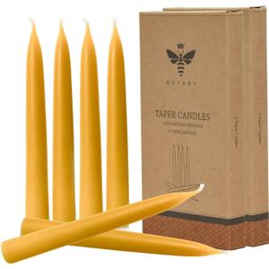 8 inch Natural Beeswax Taper Candles Set of 12, DEYBBY Smokeless and Dripless Beeswax Candles, 8Hrs Burn Time, Nontoxic