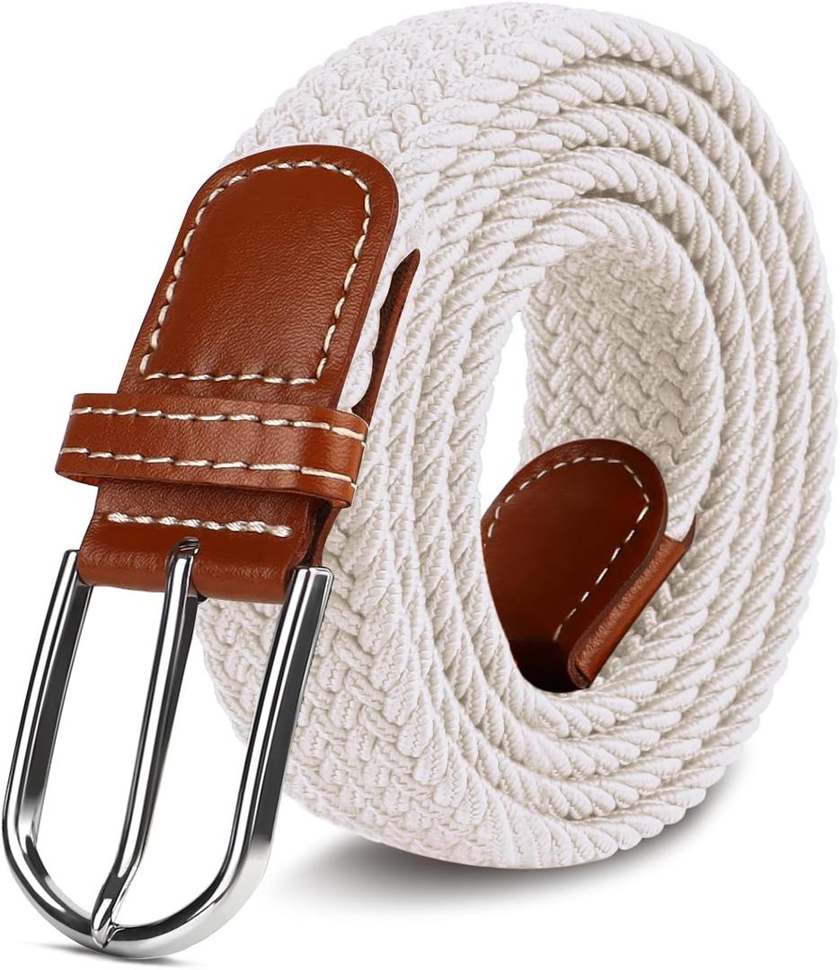3 x Multicolored Woven Stretch Belt for Men and Women, Braided Elastic Golf Belts Jeans Casual Pants Sport Belt (White)