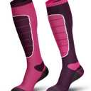 Hylaea Merino Wool Ski Socks, Cold Weather Socks for Snowboarding, Snow, Winter, Thermal Knee-high Warm Socks, Hunting (X-Large, Pink Rose Red (2 Pairs))