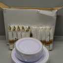 DaYammi 350PCS Gold Plastic Dinnerware Set for 50 Guests, Fancy Disposable Plates for Party, Include: 50 Dinner Plates, 50 Dessert Plates, 50 Pre Rolled Napkins with Gold Silverware, 50 Cups