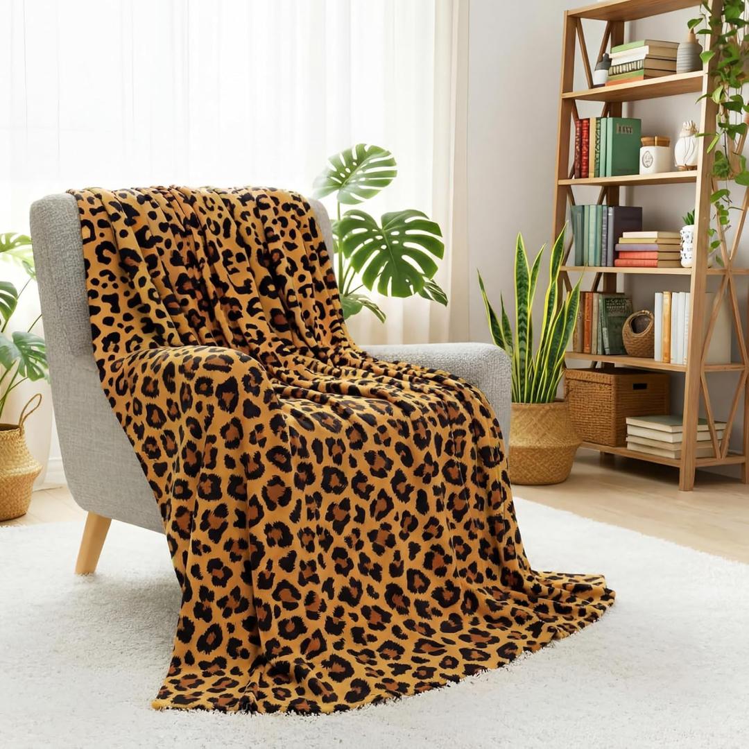 Hahafelt Winter Brown Leopard Print Blanket 60 x 80 Inch Warm Super Soft Cozy Flannel Fleece Fluffy Plush Cheetah Throw Blanket Lightweight Gifts for Bed Sofa Office Couch Camping All Seasons