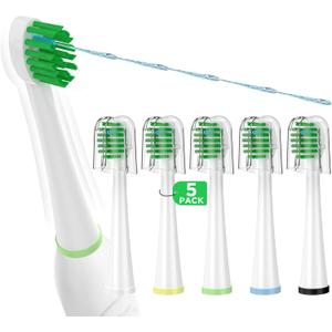 Replacement Toothbrush Heads for All Waterpik Sonic Fusion Models (SF-01, SF-02, SF-03, and SF-04 Series), Compact, with Covers, 5 Count, White