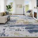 Kelarea 6x9 Area Rugs for Living Room, Washable Abstract Non-Slip Large Rug Stain Resistant Blue Carpet, Low Pile Soft Indoor Rug for Bedroom, Dining Room, Nursery, Kitchen, Home Office