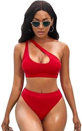 NAFLEAP One Shoulder Cutout Bikini Set for Women High Waisted Bottom Swimsuit Two Piece Bathing Suit, Large