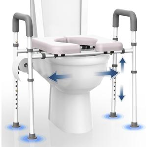 Raised Toilet Seat with Handles - 400lbs Width Adjustable Toilet Seat Riser for Seniors, Handicap and Disabled, Toilet Riser with Handles, Fit Any Toilets