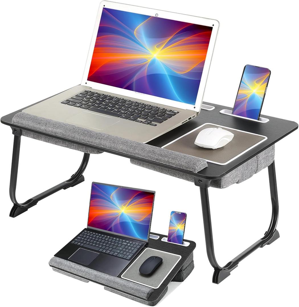 Lap Desk - Fits up to 17 inches Laptop, Portable Computer Stand for Bed & Couch, Large Lap Tray Table with Mouse Pad, Wrist Pad,Tablet Holder, Cellphone Slot