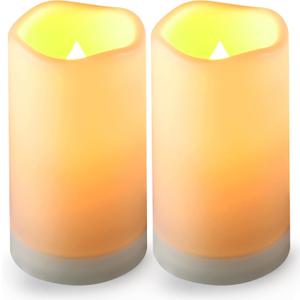 Solar flameless Candles Outdoor Waterproof,Dusk to Dawn Outdoor Lighting, Flickering fameless Reusable LED Light Candles for Lantern Garden Camping and Home Decor, 3D Wick (3"X6") Set of 2
