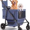 Dog Stroller for Large & Medium Dogs, Pet Stroller for 2 Small Dogs, Extra Large Heavy Duty, Foldable Design, Adjustable Handle, with Pocket, Up to 66lbs(Navy Blue)