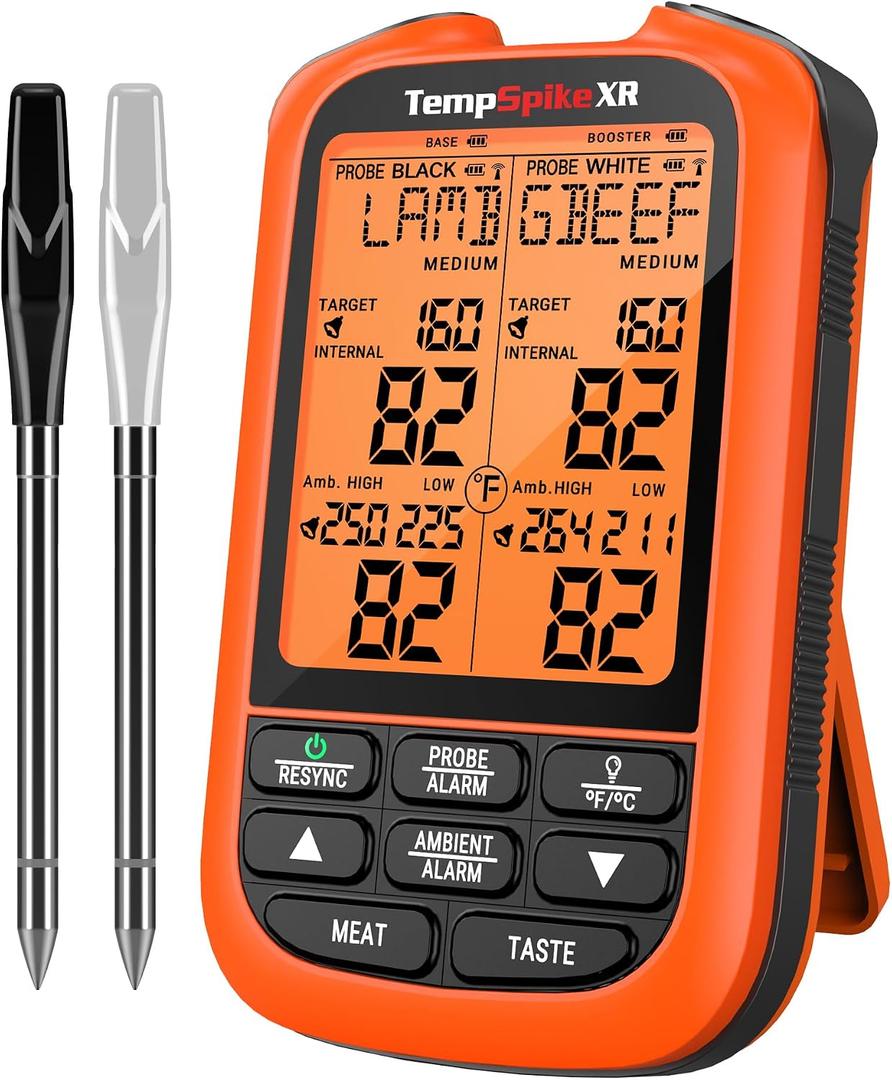 TempPro TempSpike 1000FT Wireless Meat Thermometer Digital with 2 Upgraded Ultra-Thin Probes, Kitchen Food Thermometer Cooking, Turkey, Smoker, BBQ, Grill Temperature Indicator (Previously ThermoPro)