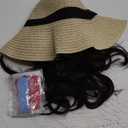 Qlenkay Straw Sun Hat with 10in Synthetic Hair Extension Short Wavy Curly Wig Wide Brim Women Adjustable Cap Detachable Hairpiece for Summer Travel Dark Brown