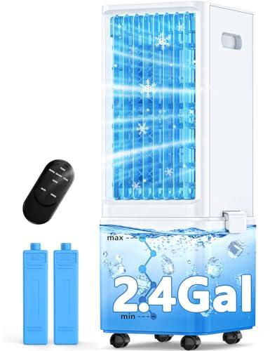 COOLECH Windowless Air Conditioner w/ 4 Modes & 3 Speeds, Waterless Alert, 2.4-Gal Tank for 20H Cooling, 12H Timer, 20FT Remote, 70° Auto Swing Evaporative Air Cooler, Portable AC Unit for Bedroom