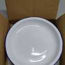 Dicunoy Set of 5 Enamel Plates, 9.5" Unbreakable Enamelware Dinner Serving Platter Trays, Retro White Round Shallow Bowls with Blue Rim for Pasta, Salad, Camping, Outdoor, Picnic, BBQ