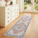 2x6 Pink Nursery Runner Rug - Soft Faux Wool Long Carpet for Girls Room Hallway, Machine Washable Non-Slip Rug for Bedside, Laundry & Kitchen, Pink Multi