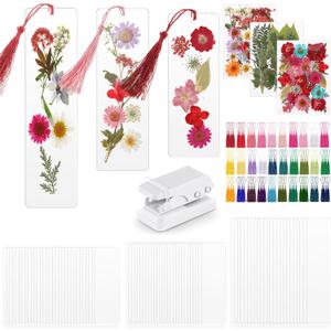 Fuyoooo 50 Pcs DIY Dried Flower Bookmark Making Kit, 3 Size Pressed Flower Transparent Bookmark Laminating Pouches Mom's Night Out Craft Valentines Wedding Gift for Women Book Lovers(Rainbow Colors)