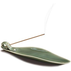 9" Length Incense Stick Holder with 3 Holes, White Porcelain Incense Tray Ash Cather for Spa, Meditation Room, Yoga, Home, Office (Green)