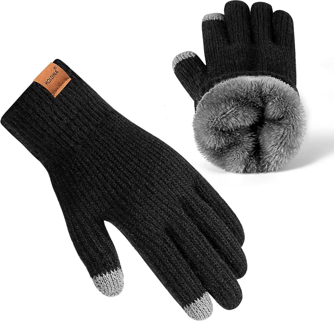 Gloves for Cold Weather Men,Thermal Winter Gloves with Touchscreen Fingers,Fleece Warm Gloves for Women (Black, L)