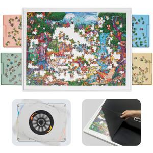 WELGEE 1500 Piece Rotating Puzzle Board with 4-Color Drawers & Cover, 35"x27" Spinning Jigsaw Puzzle Table for Adults, Upgraded Lazy Susan, Lightweight ABS Plastic, Perfect for Puzzle Lovers & Moms