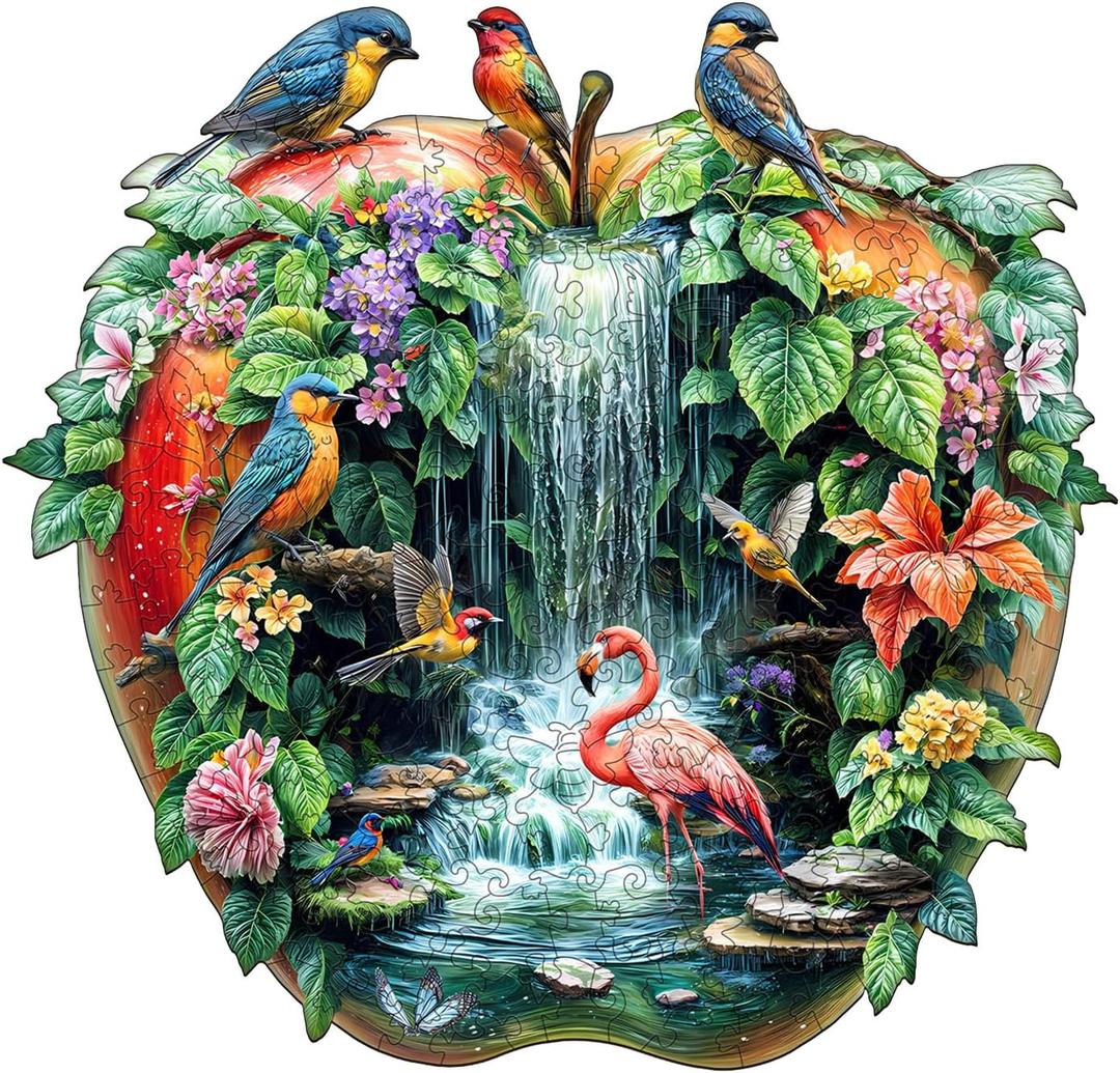 Wooden Puzzles for Adults - Paradise Garden Wooden Jigsaw Puzzle, Unique Animal Shaped Wood Puzzles Adult, Christmas Birthday Gifts for Friends/Family, Home Decor 11.4 * 10.9in 180pcs (Medium)
