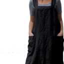 Women's Pinafore Apron Cross Back Apron with Pockets Cotton Linen Apron Dress Plus Size (X-Large, Black)
