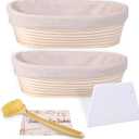 Banneton Bread Proofing Basket Set of 2, 10 Inch Oval Sourdough Bread Baking Supplies, Bread Making Starter Kit, Proofing Baskets for Baking, Perfect Baker's Gift Set