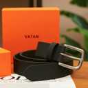 VATAN Men's Full Grain Leather Casual Every Day Jeans Belts, Handmade Men Leather Belt with Gift Box (Black) 36(Fits Waist 34"-35")