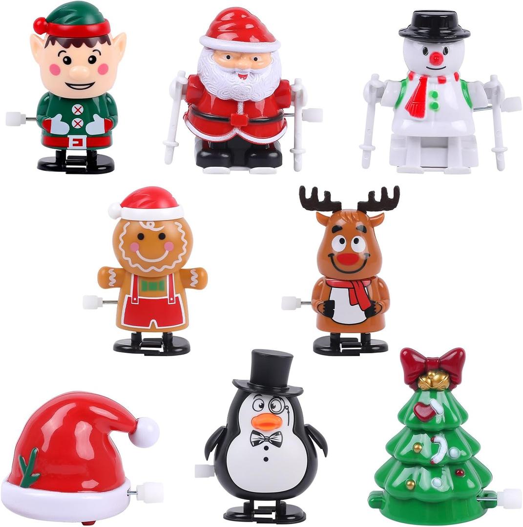 CCINEE 8 Packs Christmas Wind Up Toys, Mini Stocking Stuffers Toys Bulk for Classroom Prizes Assorted Clockwork Toys for Goody Bag Fillers Christmas Cracker Party Favors