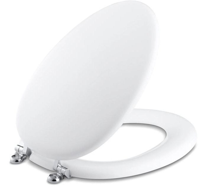 Toilet Seat in White Never Loosens Chrome Metal Hinge