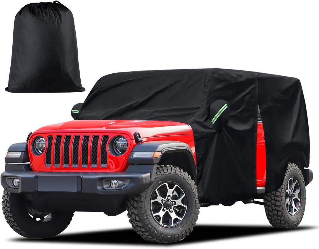 Cab Cover for Jeep Wrangler JK JL 4 Door 2007-2025 & Top Off, Jeep Wrangler Covers 4 Door Waterproof with Driver Door Zipper Windproof Straps All Weather Snow Rain UV Protection
