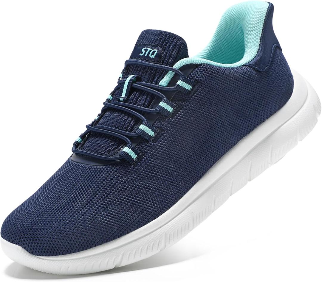 STQ Slip on Sneakers Walking Shoes for Women Tennis Orthopedic Arch Support Lightweight Non Resistant for Elderly Ladies Maternity Nursing Diabetic Workout Casual Navy Teal, Size 8.5