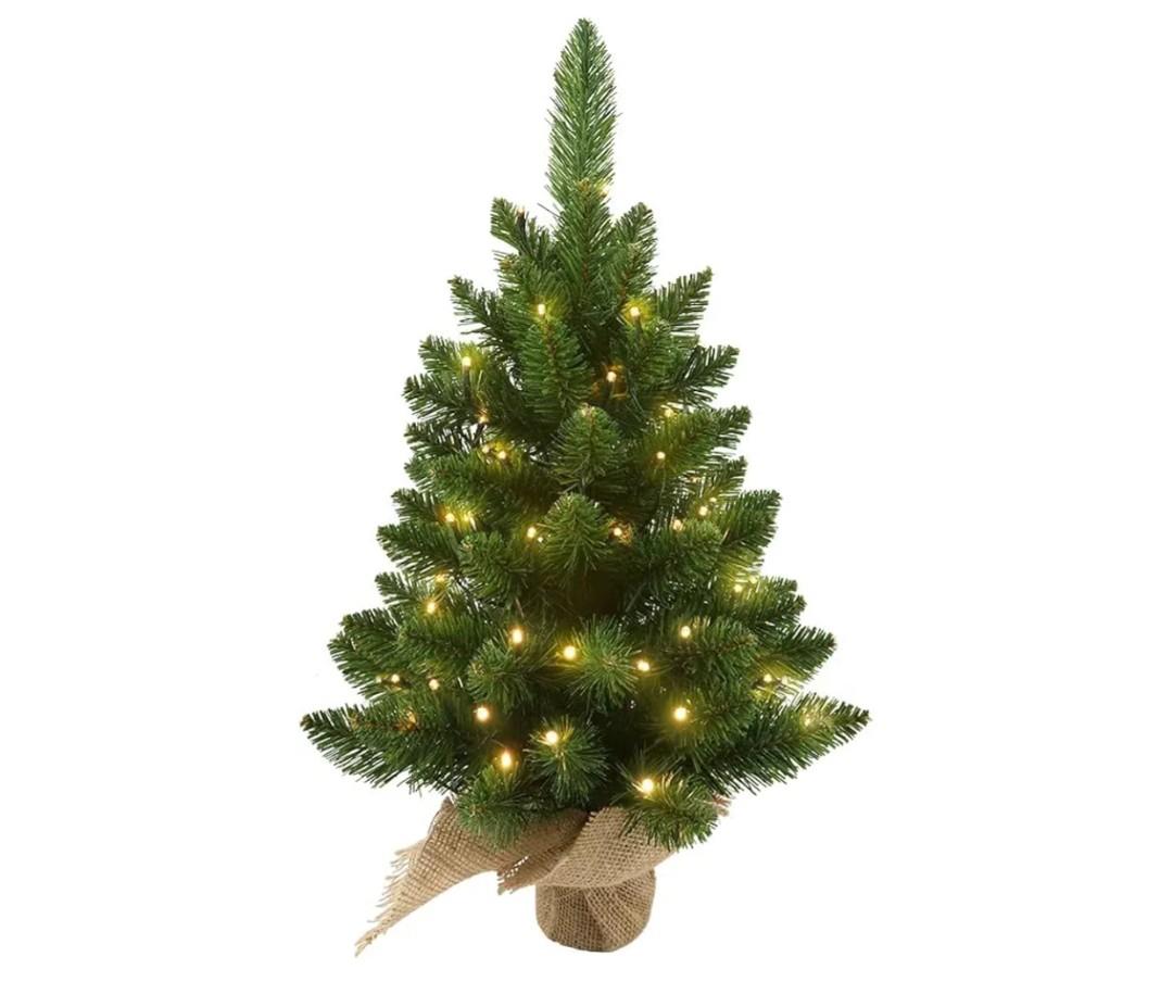 SENNOUL Small Christmas Tree with Lights,2ft Pre Lit Artificial Mini Xmas Tree for Tabletop,Outdoor,Bedroom,Office Decorations,Includes 50 Led Warm Lights,73 PVC Branch Tips,Green（Battery Operated）