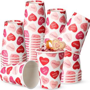 Jingmore 50 Pcs Valentine's Day Paper Cups 12 oz Valentines Coffee Cups Disposable Heart Paper Cup Hot Chocolate Tea Drinkware for Galentine's Day Party Coffee Bar Supplies(Lovely Style)
