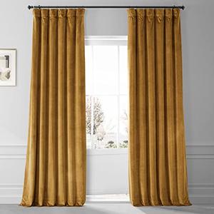 HPD HALF PRICE DRAPES Signature Plush Velvet Blackout Curtains for Bedroom (1 Panel), 50W X 108L Hotel Black Out Curtains for Living Room, Thermal Insulated Blackout Curtains, Apple Cider Gold