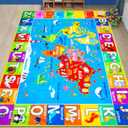 World Map ABC Kid Rug for Playroom 78.7"59" Geography Classroom Play Carpet Educational Baby Playmat Alphabet Mat for Primary School Fluffy Ployester Non-Slip Preschool Rug for Nursery Room